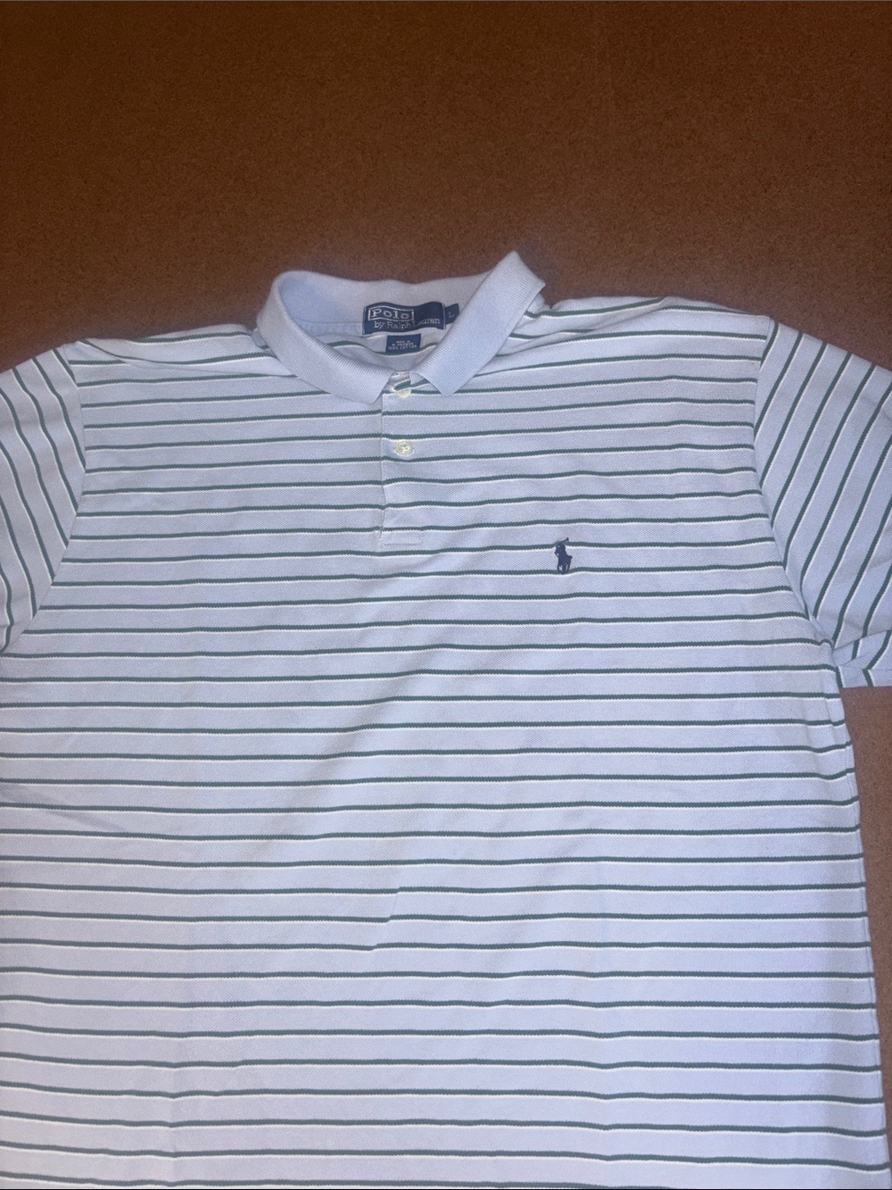 Ralph Lauren Large Light Purple Polo with Thin Green Stripes and Navy Pony